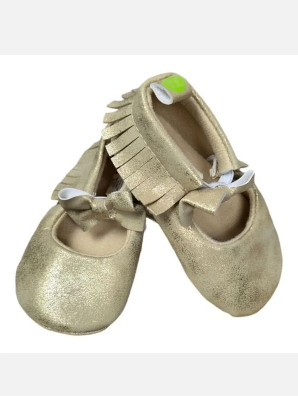 Baby Gold Moccasins 6 9 Months Metallic Bow Crib Shoes First Steps Photo Outfit